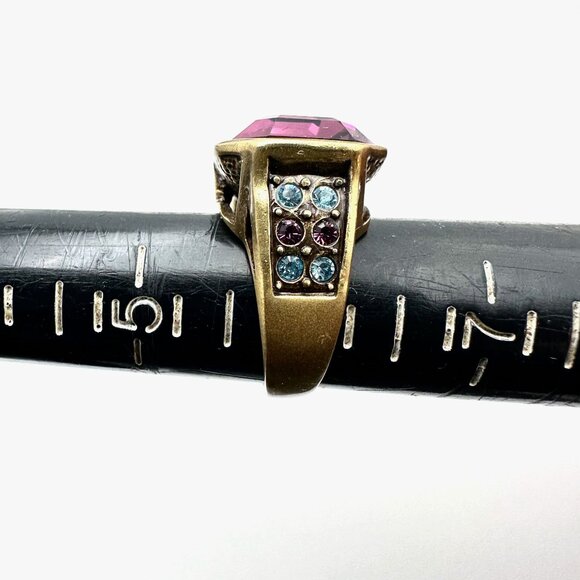 Heidi Daus Purple Blue Crystal Bronze Statement Ring Size 6 - Picture 4 of 4